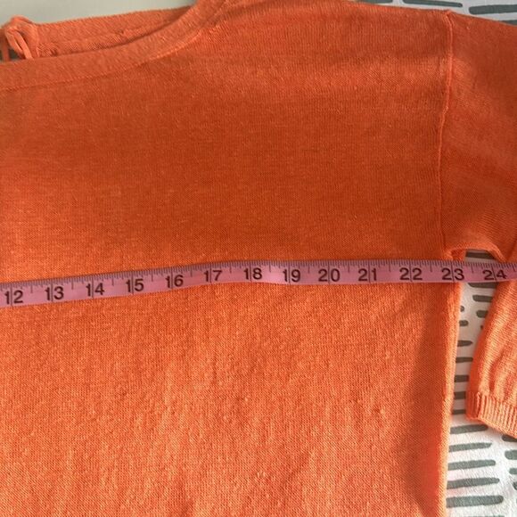 TALBOTS 100% Linen Coral 3/4 Sleeve Knit Casual Sweater Tassel Tie Back Size M - Picture 7 of 9